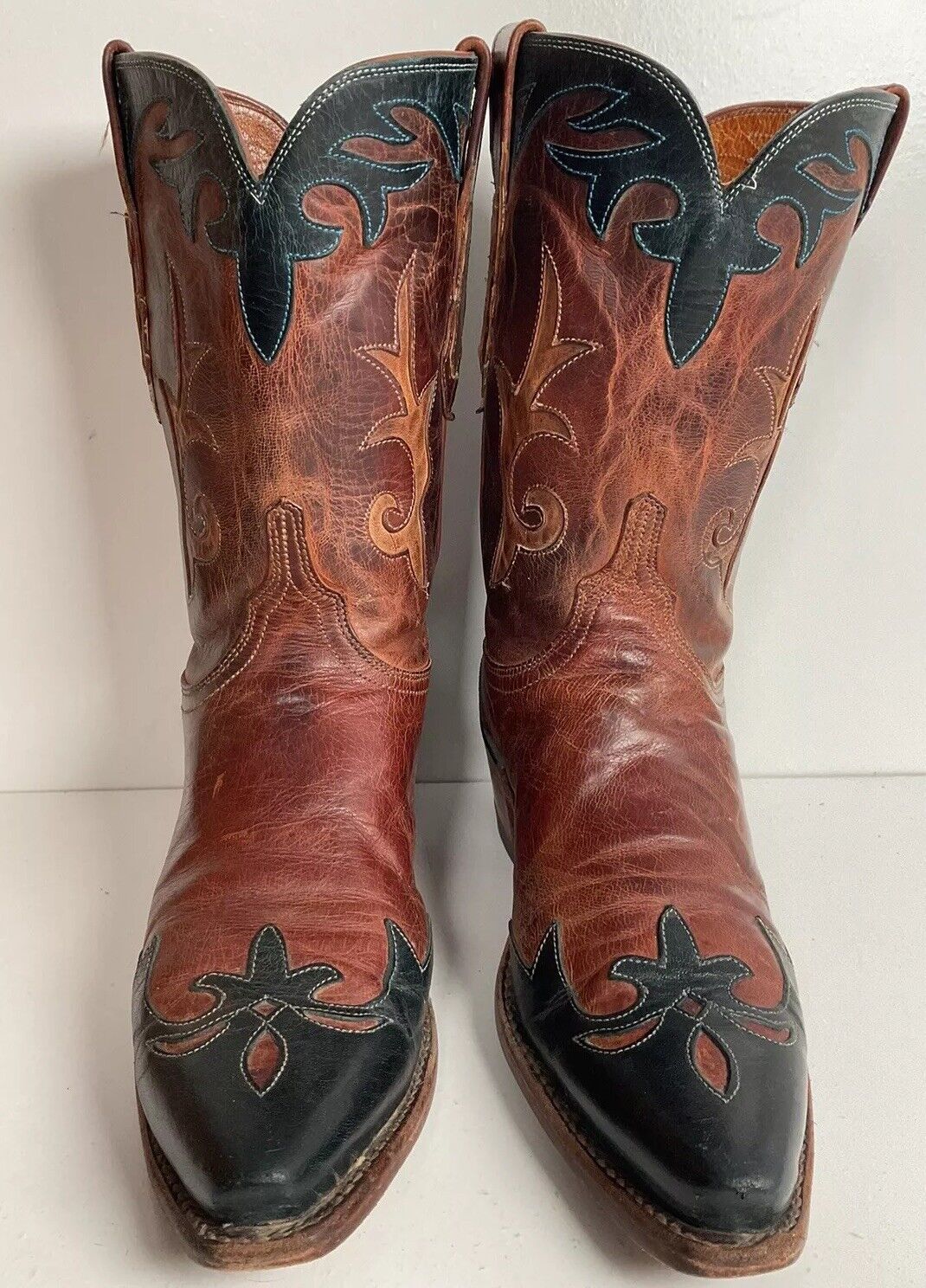 Lucchese 1883 Cowgirl Boots 8 B Dark Blue Wing Tip Overlay