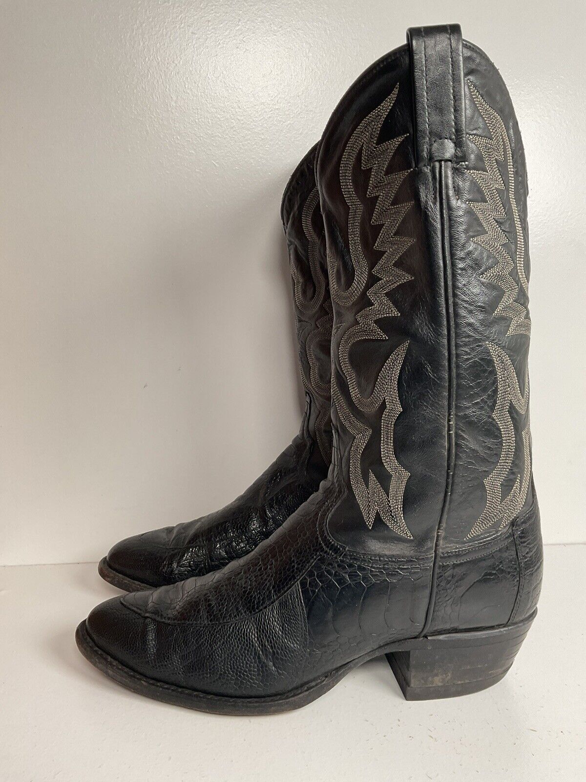 Vintage Tony Lama Exotic Ostrich Leg Cowboy Boots 9 D Classic Black