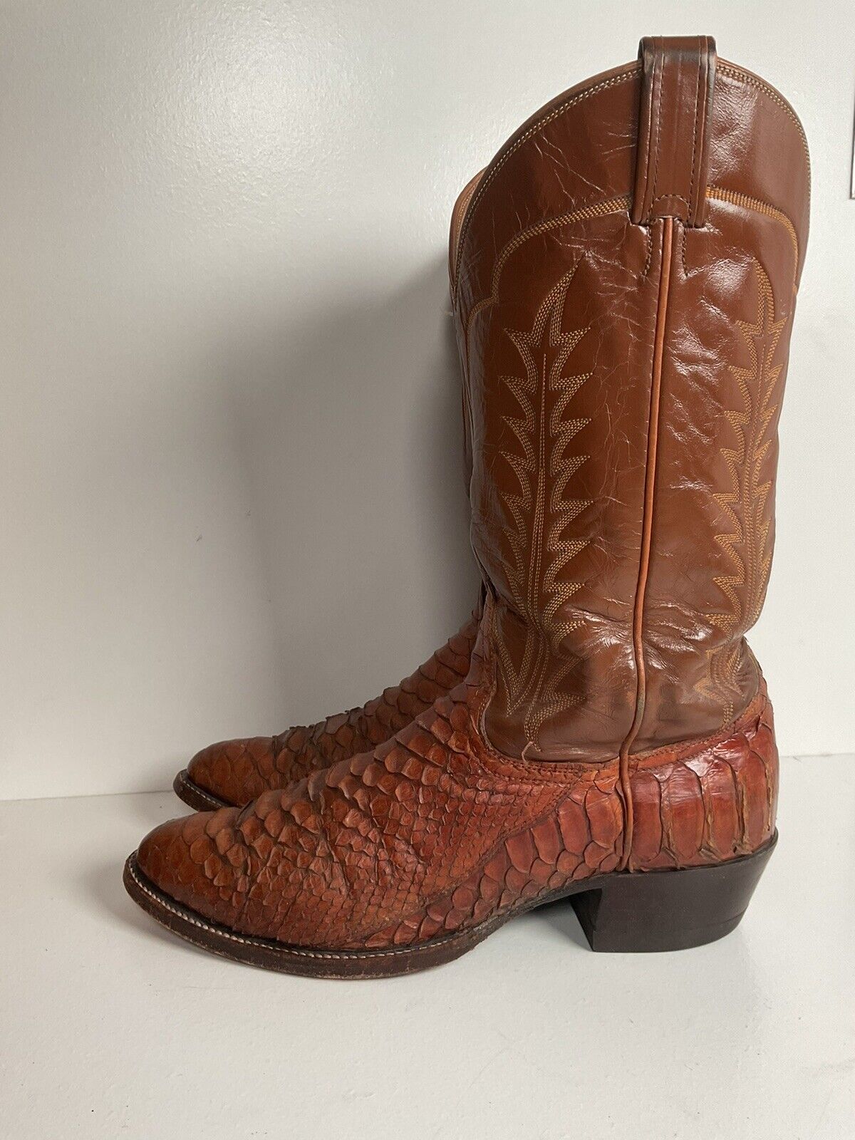 Vintage Tony Lama Back Cut Python Cowboy Boots 10.5 D Snakeskin Black Label