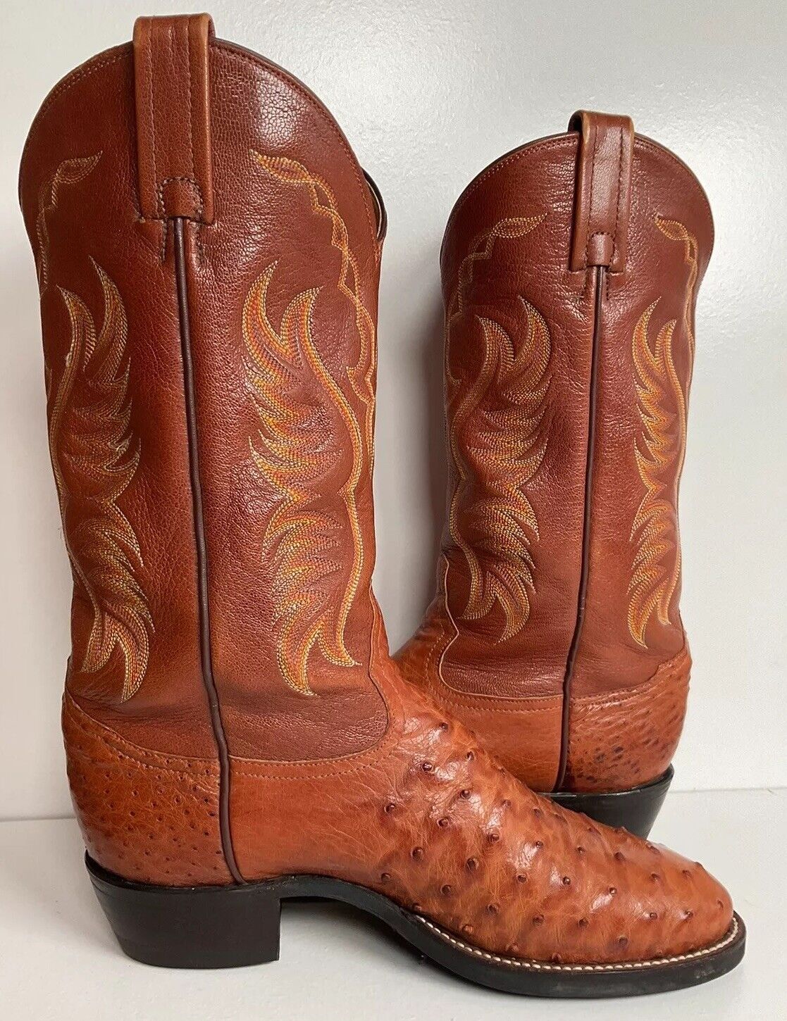 Tony Lama Exotic Full Quill Ostrich Cowboy Boots 8 EE Vibram Sole White Label