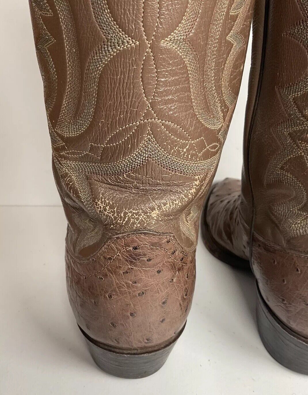 Justin Exotic Ostrich Quill Cowboy Boots 10 E USA Made Light Brown