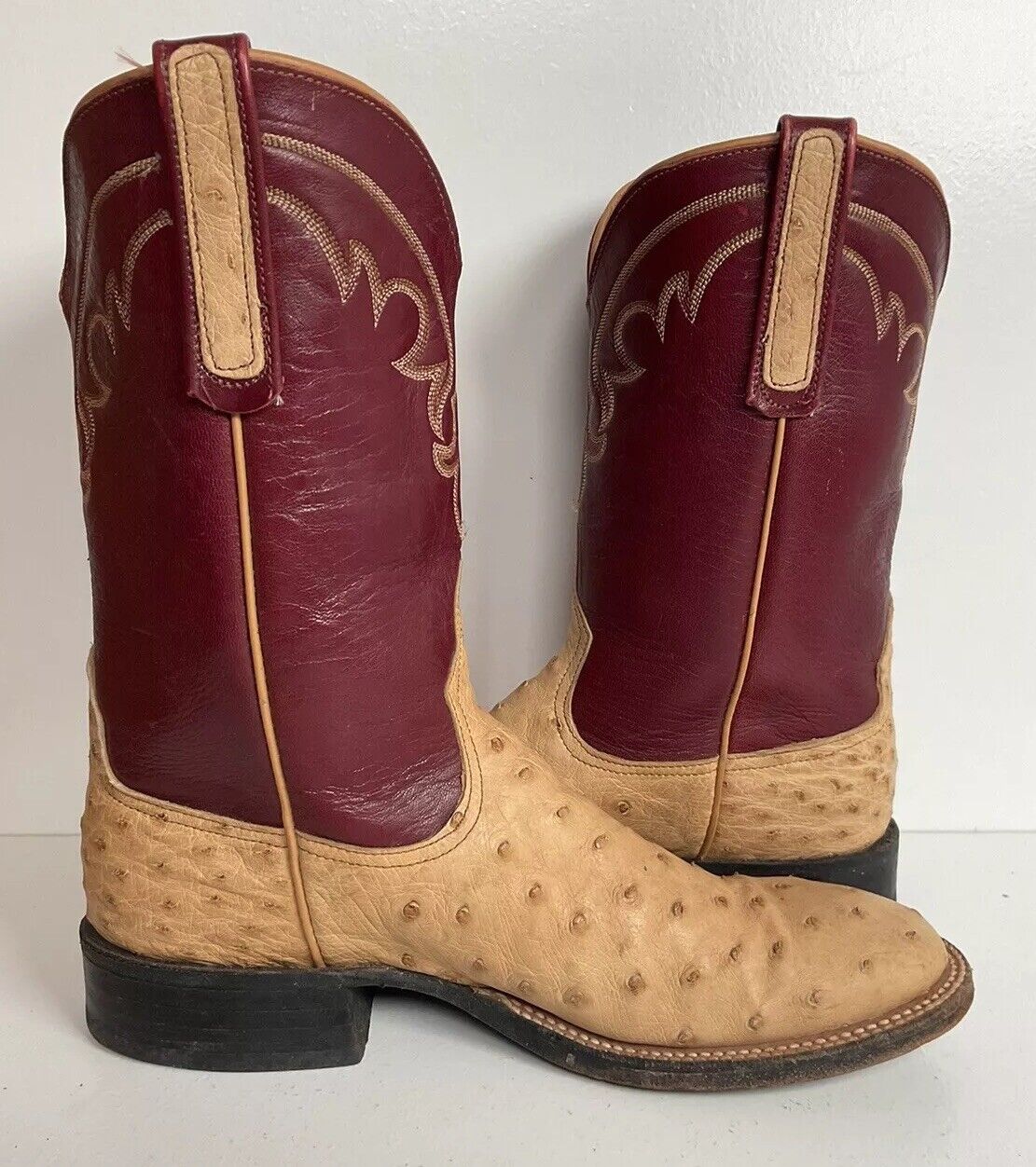 Anderson Bean Ostrich Quill Roper Boots 8 B Exotic USA Made