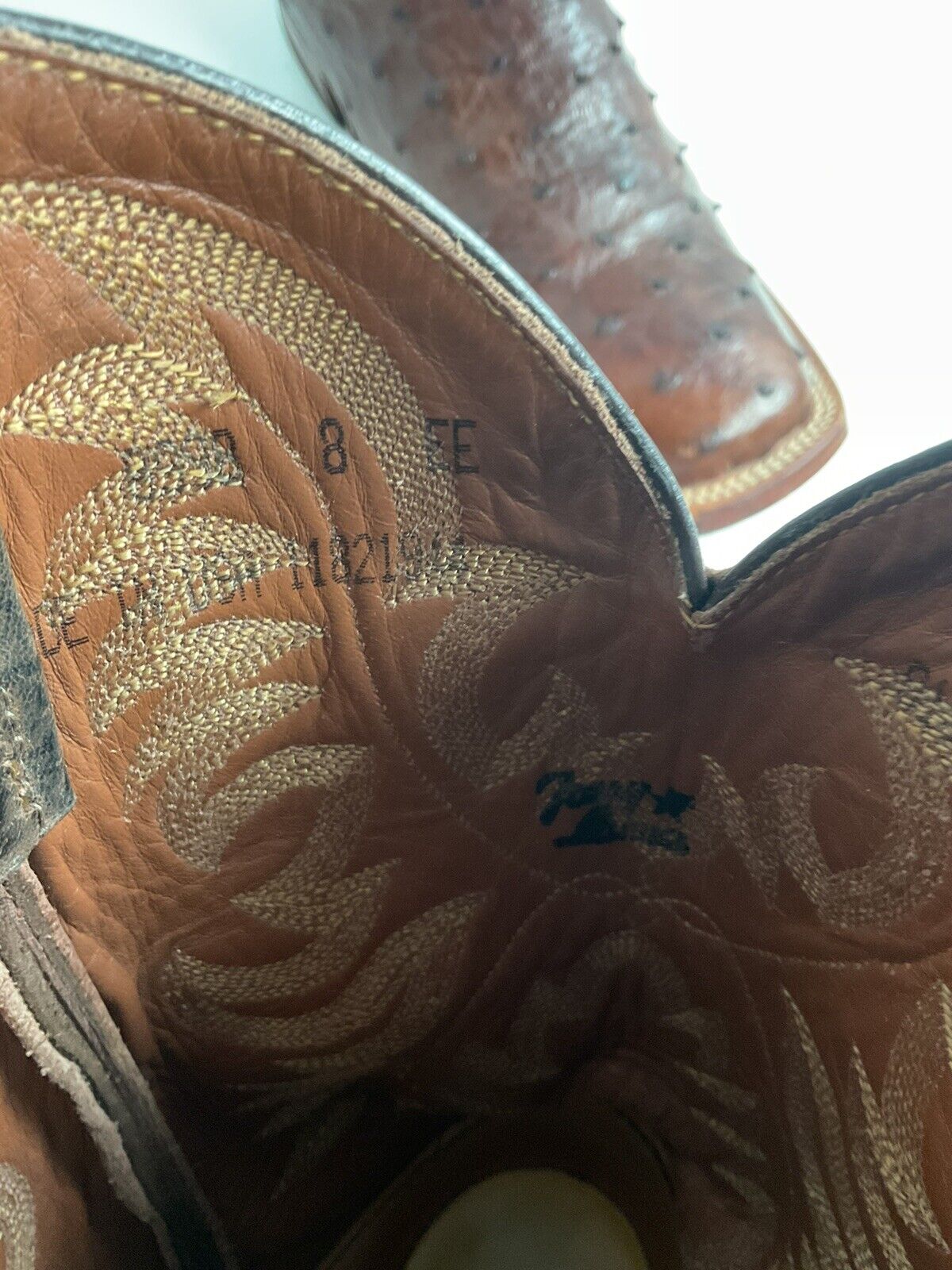 Vintage Tony Lama Exotic Ostrich, Shark Cowboy Boots 8 EE Square Toe Custom