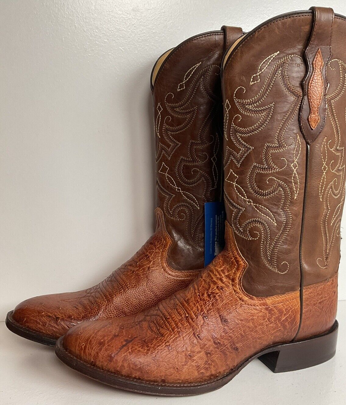 Tony Lama Smooth Patron Saddle Ostrich Cowboy Boots 9 D Marbled Exotic