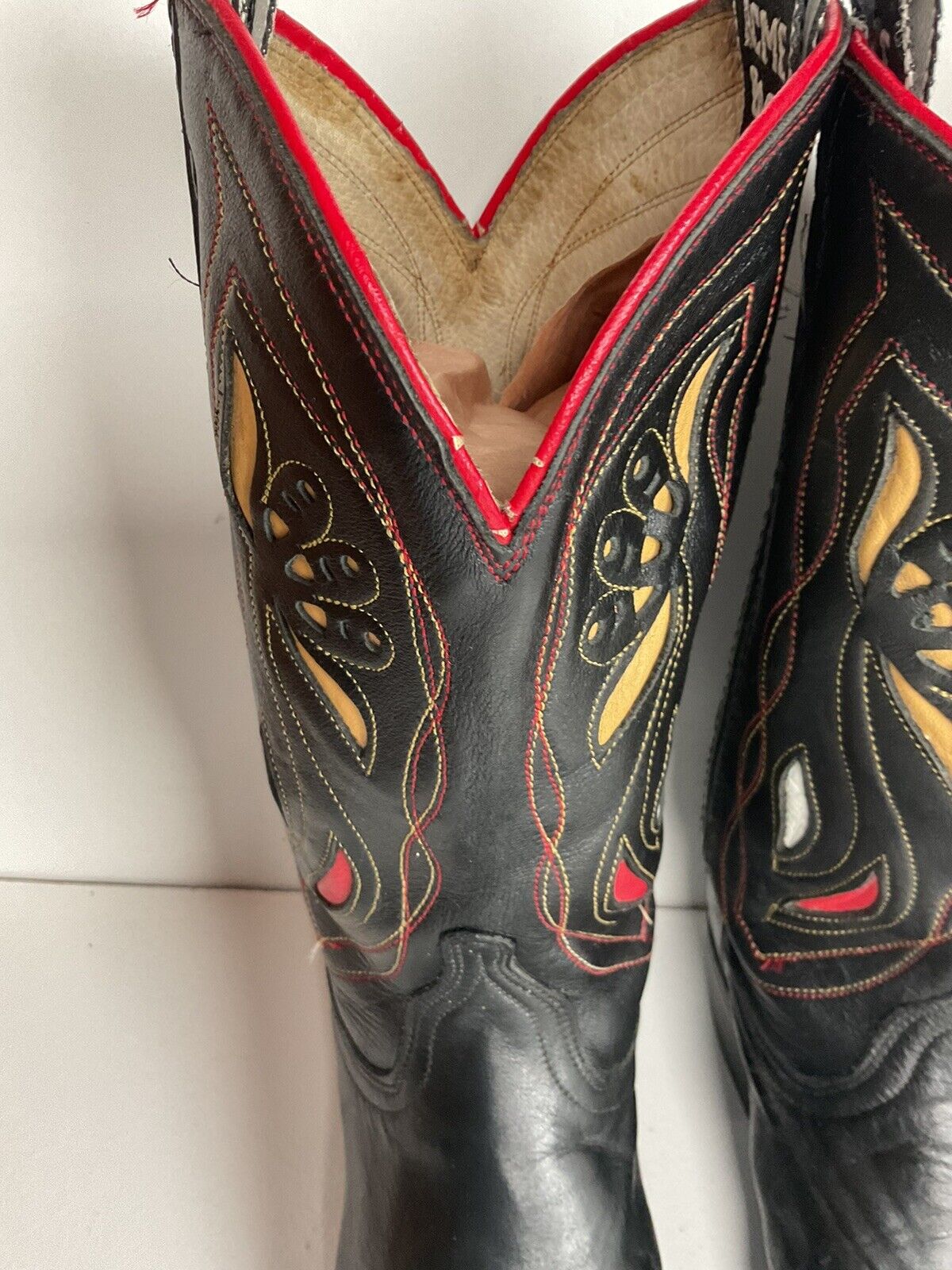 Vintage Acme Shorty Cowgirl Boots 7 M Tooled Flower Inlay