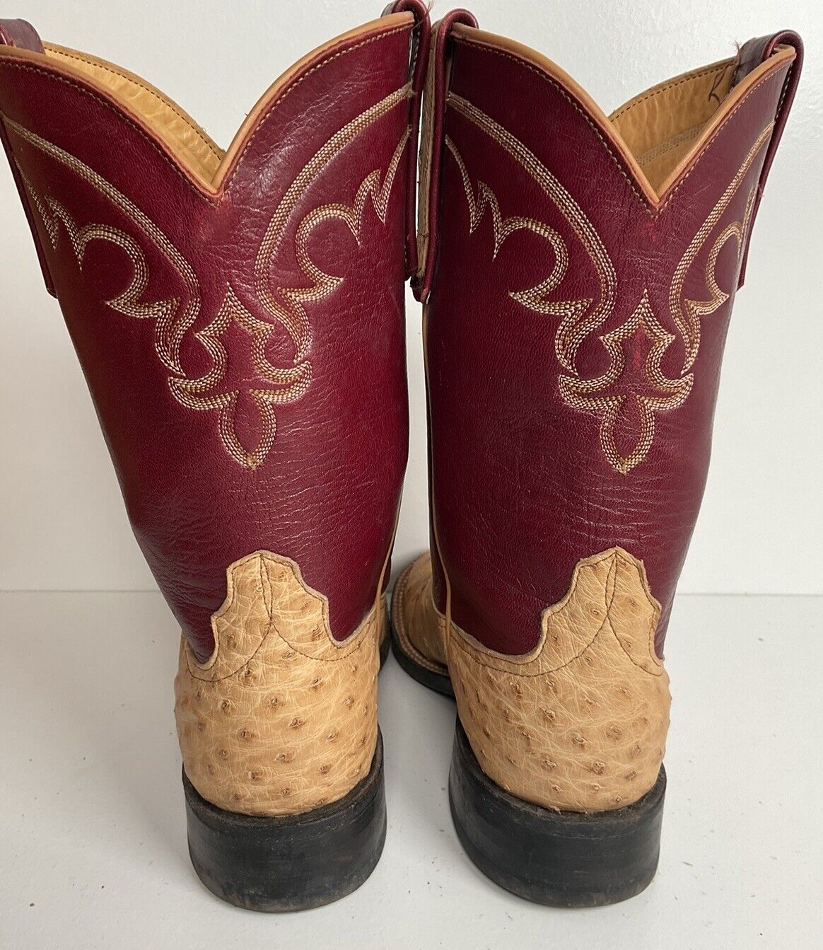 Anderson Bean Ostrich Quill Roper Boots 8 B Exotic USA Made