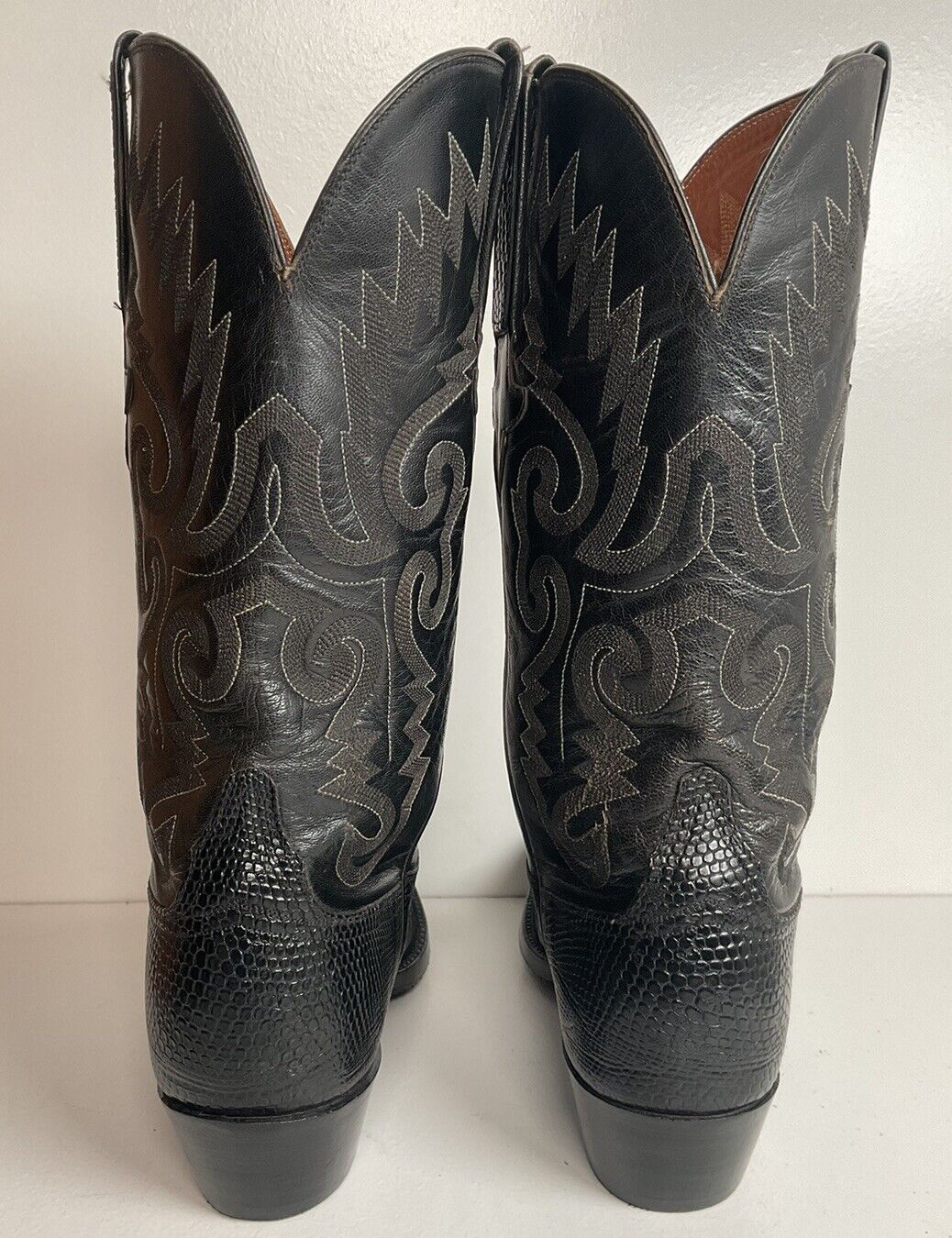 Lucchese Classic Black Teju Lizard Cowboy Boots 8.5 D Old Label New Sole Savers