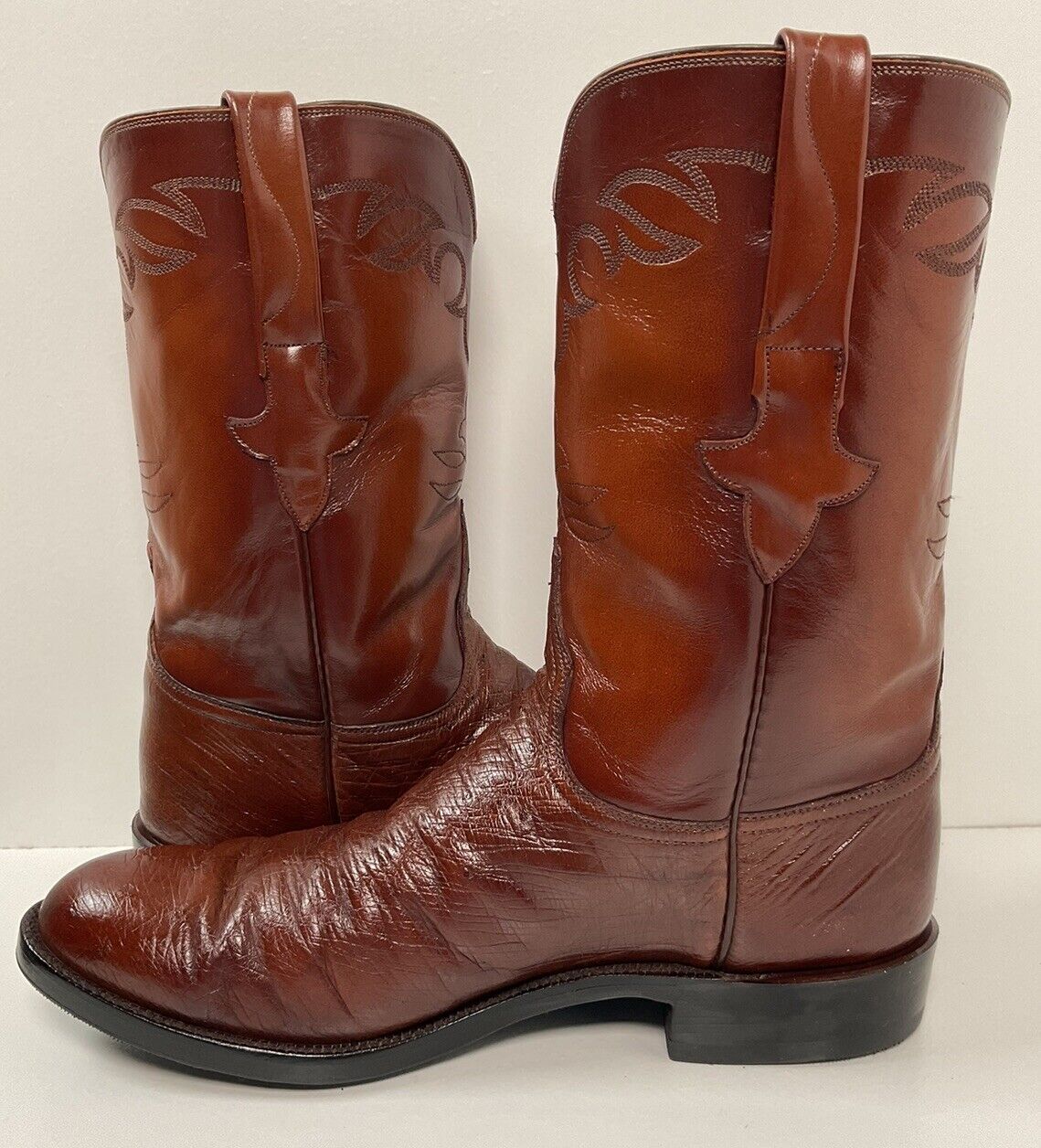 Vintage Lucchese Handmade Smooth Ostrich Roper Boots 10 D Exotic Cowboy