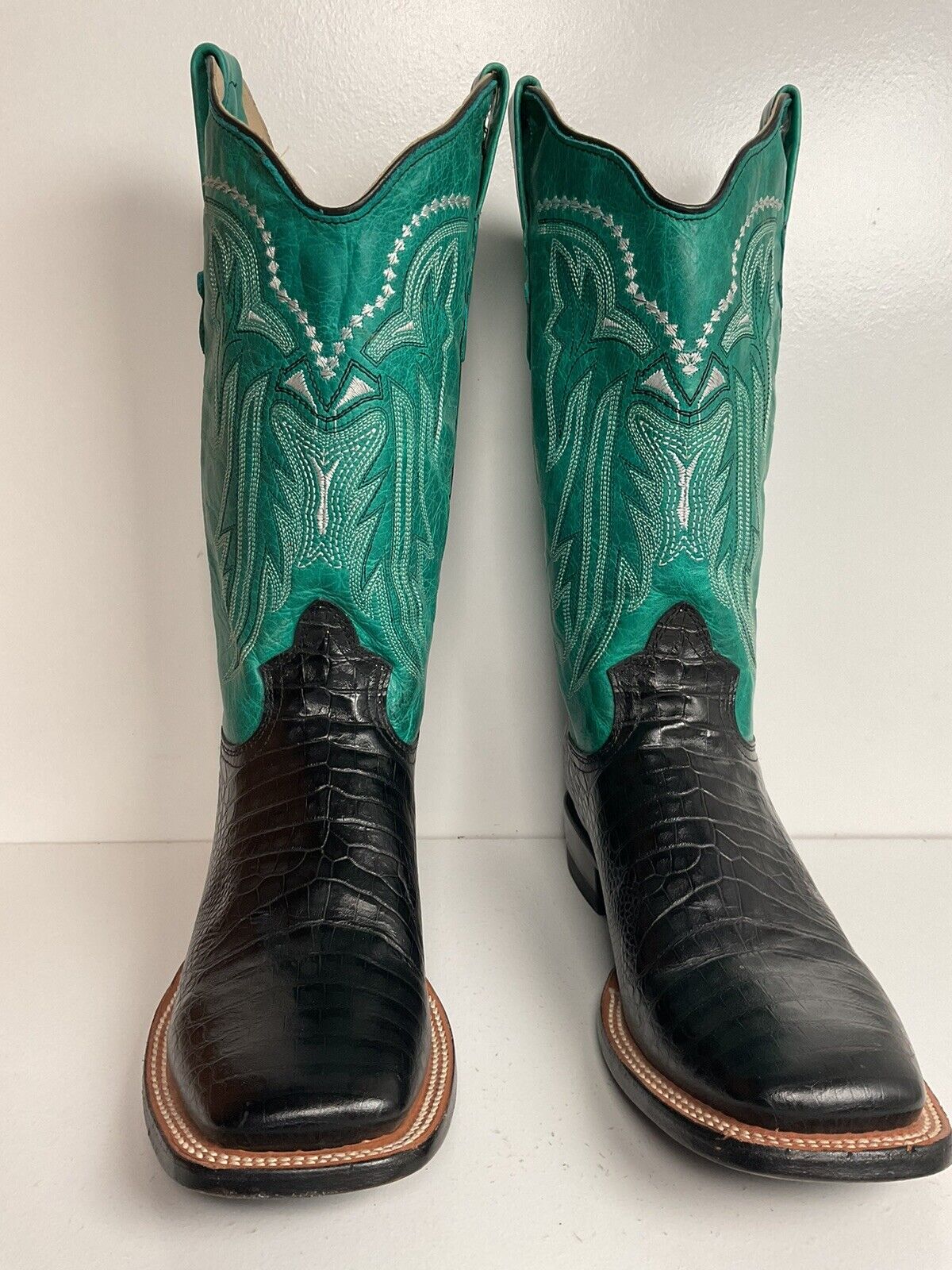 Roper Brand Exotic Caiman Crocodile Print Cowboy Boots 10.5 Turquoise