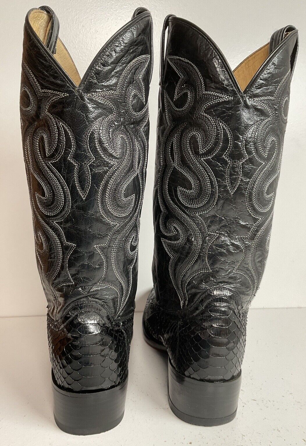 Dan Post Back Cut Python Cowboy Boots 11 D New Old Stock Classic Black