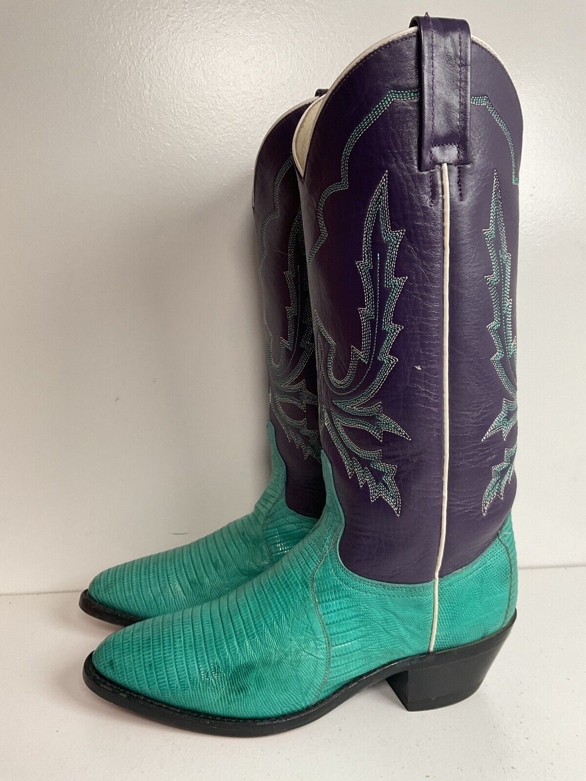 Dan Post Turquoise Cowgirl Boots 6 M Teju Lizard Vamp