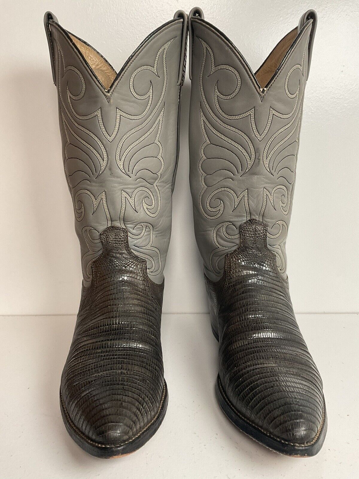 Vintage Dan Post Charcoal Grey Teju Lizard Cowboy Boots 10 D Old Label