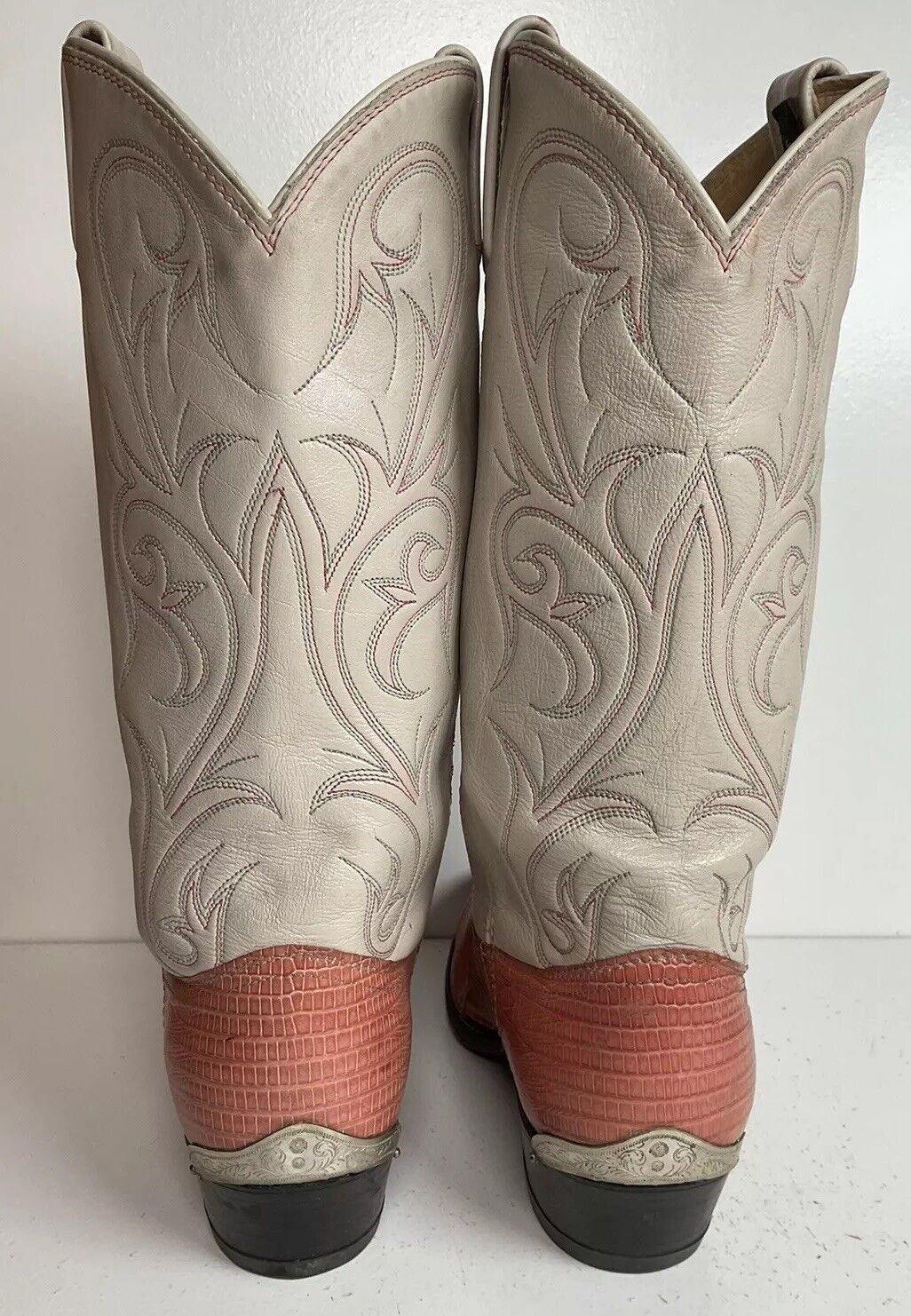 Vintage Dan Post Peach Cowgirl Boots 10 Lizard Vamp USA Made