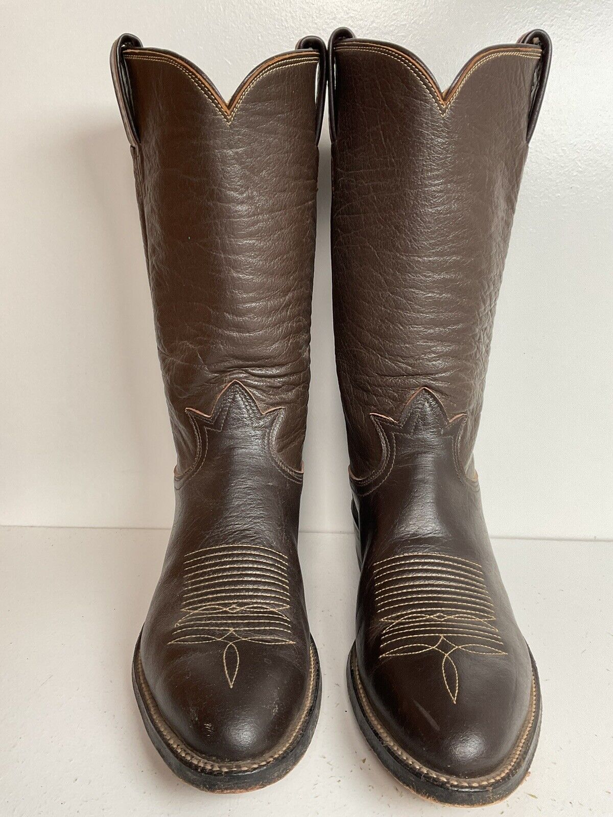 Vintage Tony Lama Exotic Water Buffalo Cowboy Boots 8 D Black Label