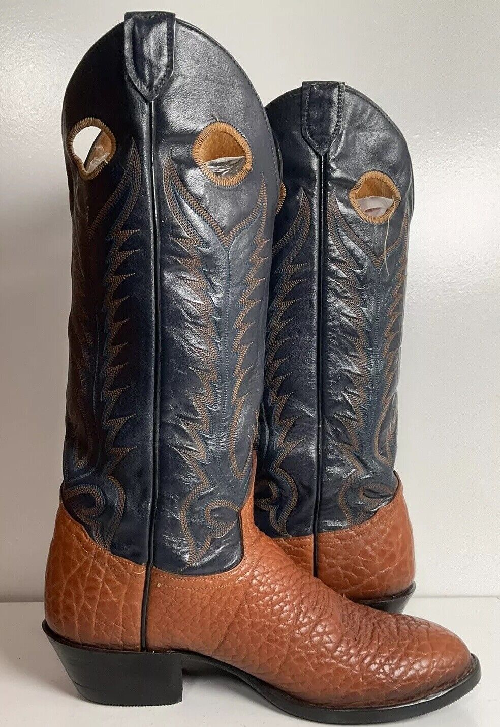 Vintage Tony Lama Buckaroo Cowboy Boots 8.5 D Bullhide Vamp Sole Savers