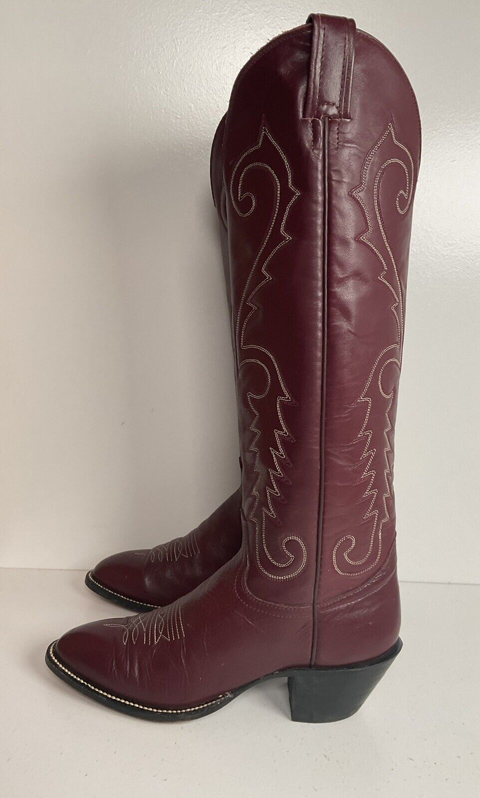 Vintage Hondo 18” Burgundy Cowgirl Boots 6.5 A Stitched