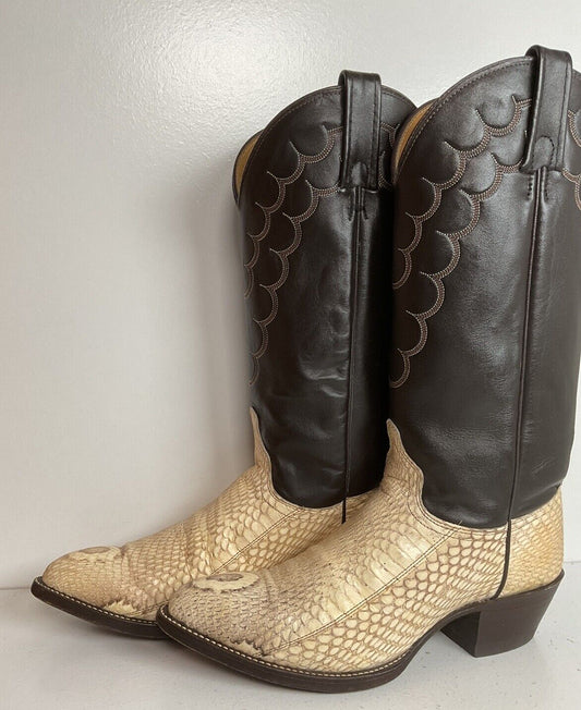 Vintage J Chisholm King Cobra Cowboy Boots 8 D Exotic Snakeskin Head Cut