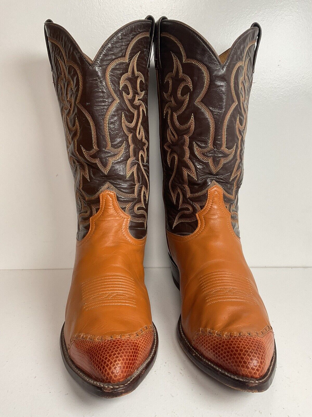 Vintage Tony Lama Lizard Wingtip Cowboy Boots 10.5 EEE