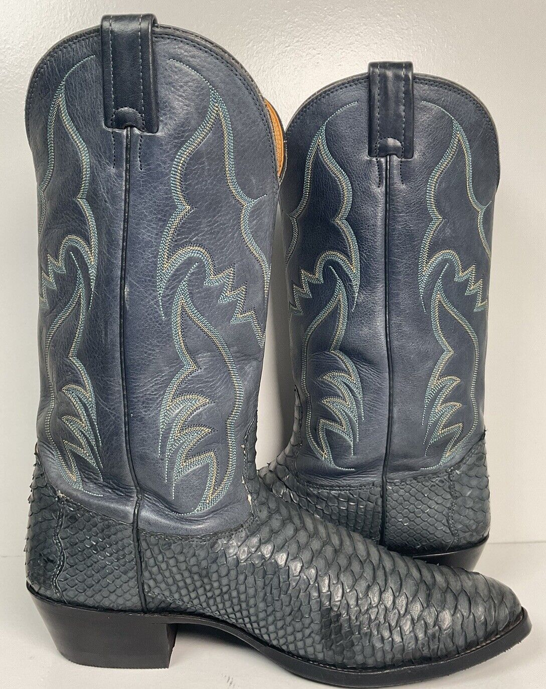 Vintage Nocona Dark Blue Python Snakeskin Cowboy Boots 12 D USA Made