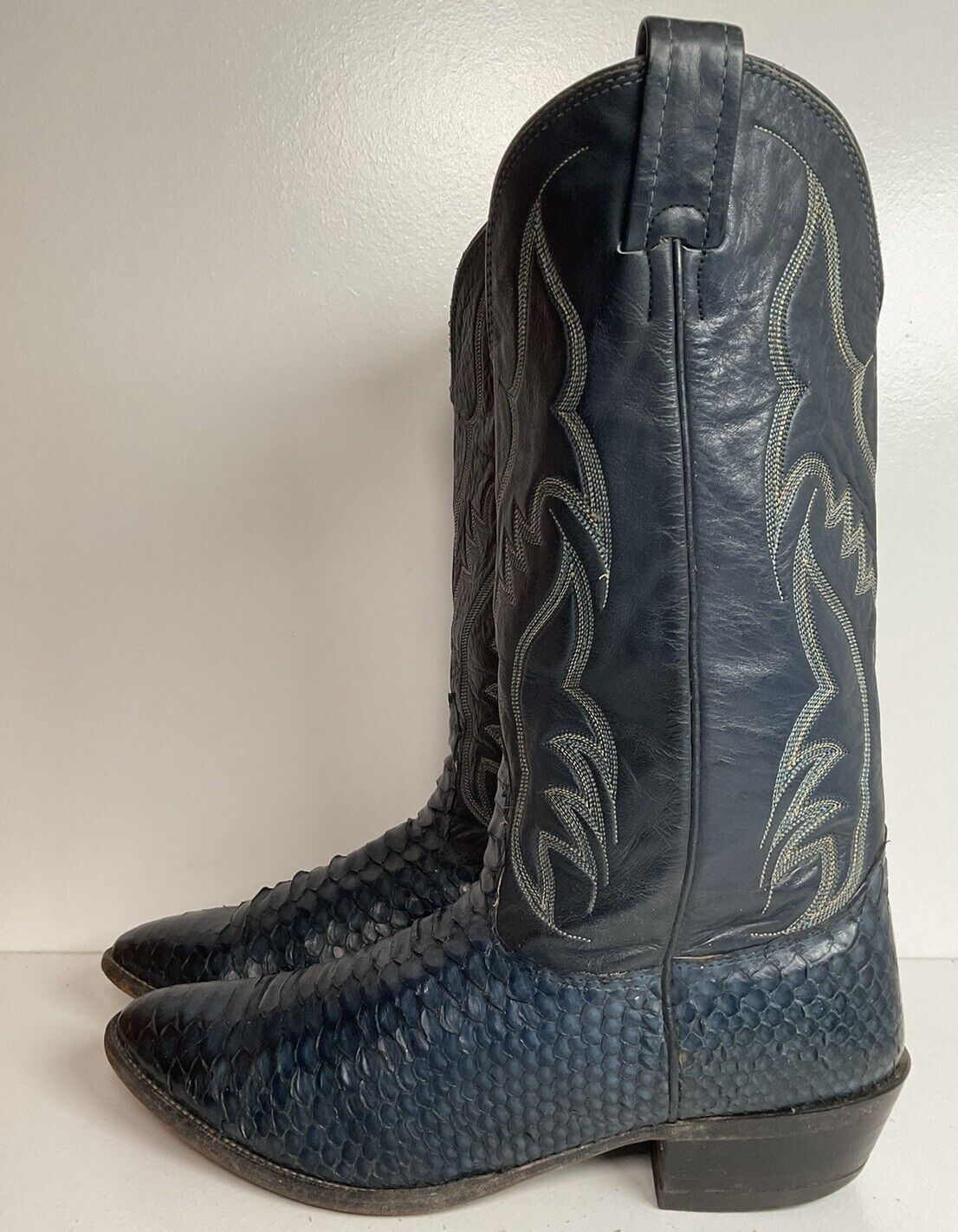 Vintage Nocona Dark Blue Python Cowboy Boots 9 EE Back Cut Snakeskin