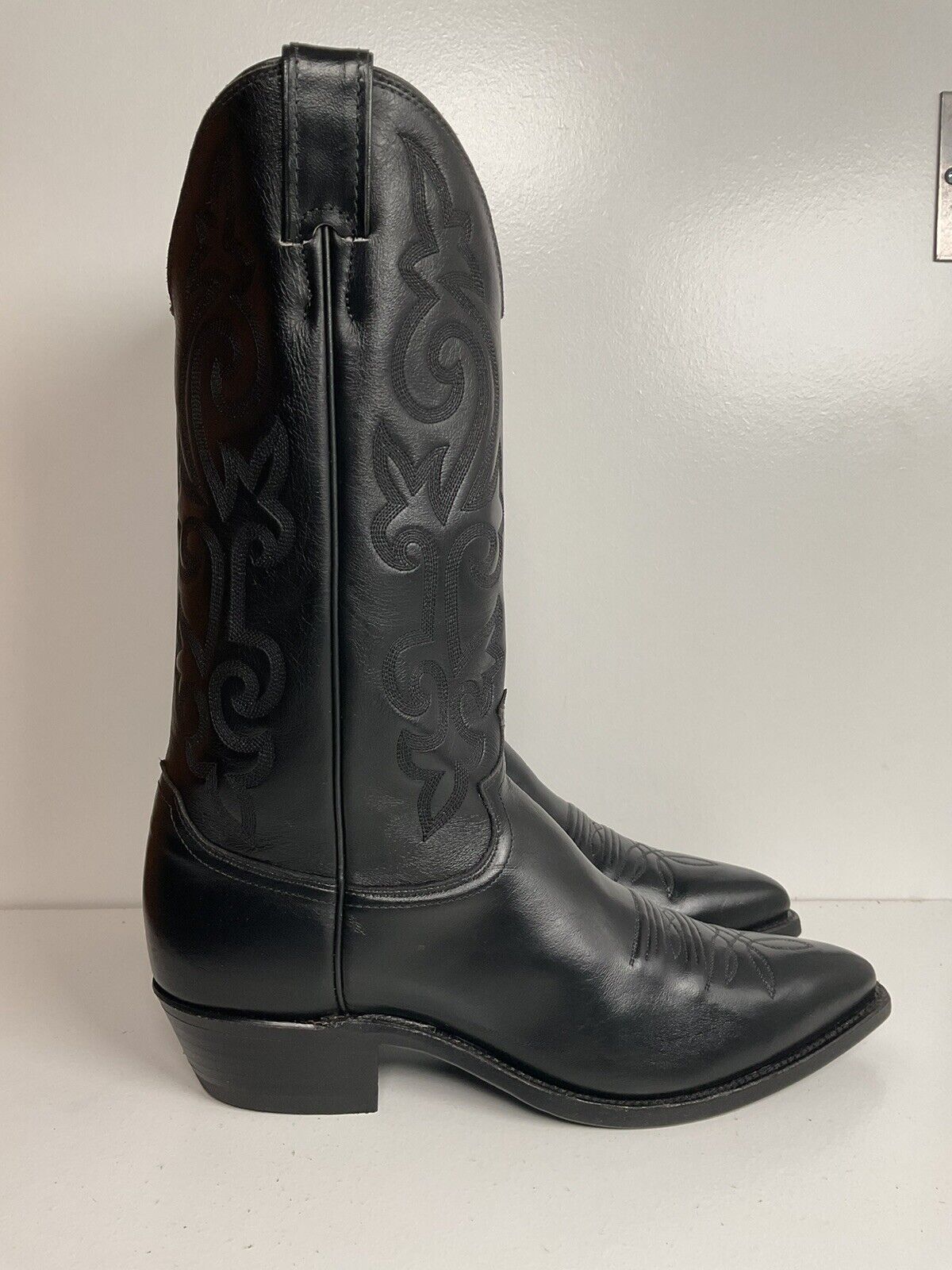 Justin Corona Top Leather Cowboy Boots 9.5 B USA Style 1434 Classic Black