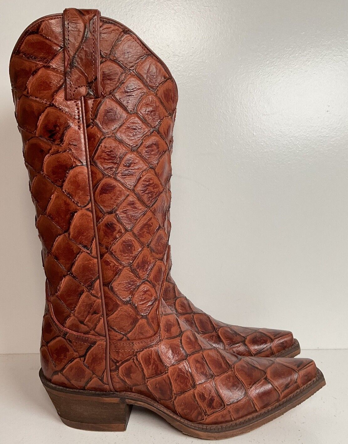 Nocona Bessie Full Pirarucu Print Cowgirl Boots 7.5 B Hero Collection Exotic