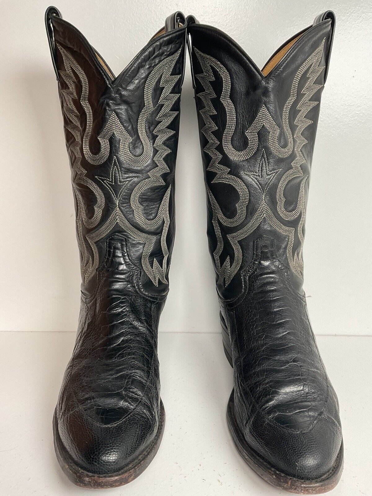 Vintage Tony Lama Exotic Ostrich Leg Cowboy Boots 9 D Classic Black