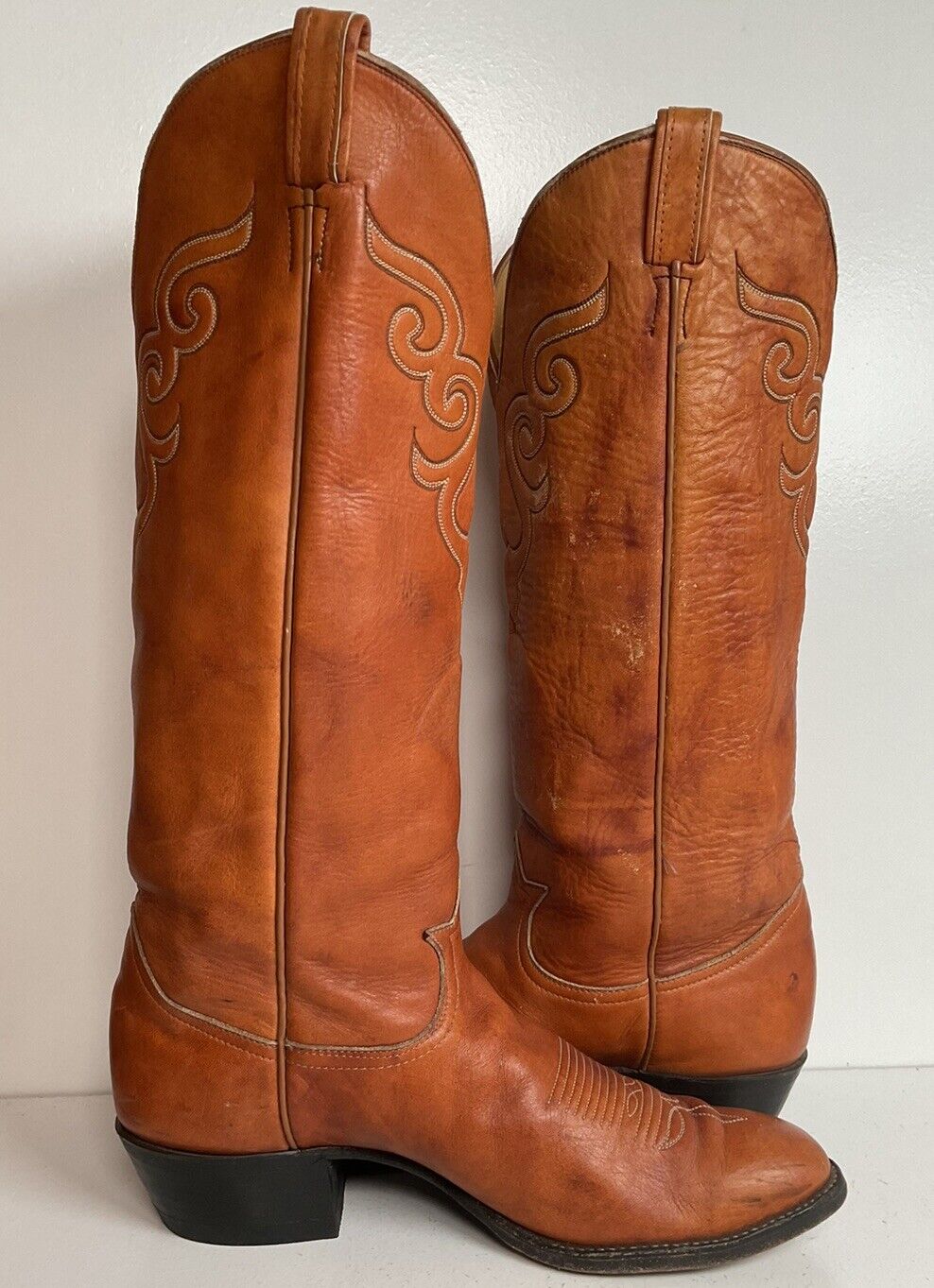 Vintage Tony Lama 18” Buckaroo Cowboy Boots 11 D Cavalry Style Longhorn Stitch