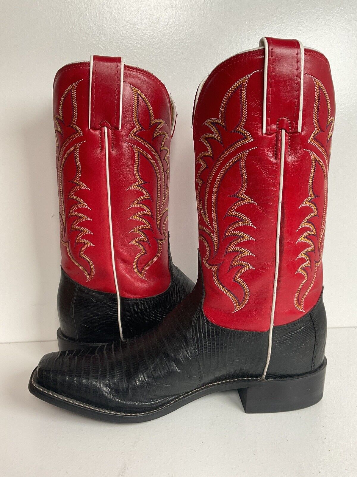 Tony Lama Women’s Lizard Vamp Cowgirl Boots 7.5 B USA Made Red Upper