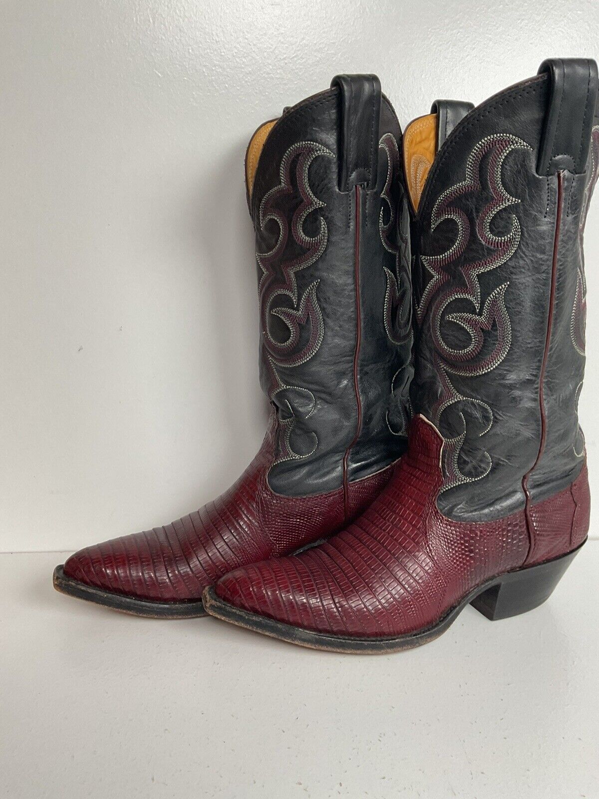 Vintage Nocona Plum Leather Cowgirl Boots 4 B Lizard Vamp