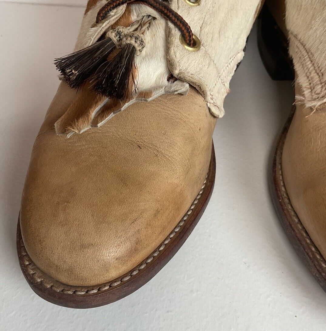 Vintage Larry Mahan Women’s Pony Hair On Cowhide Kiltie Packer Boots 8.5 M