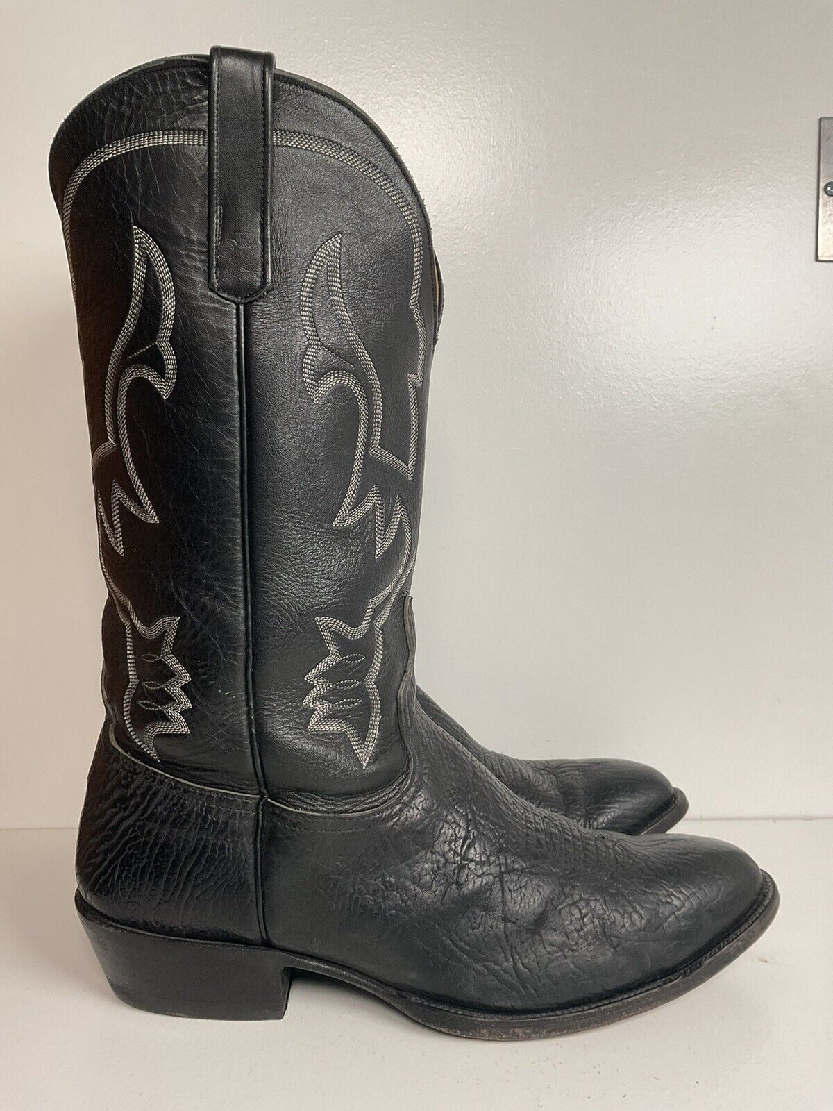 Anderson Bean Black Bullhide Cowboy Boots 12 EE USA Made