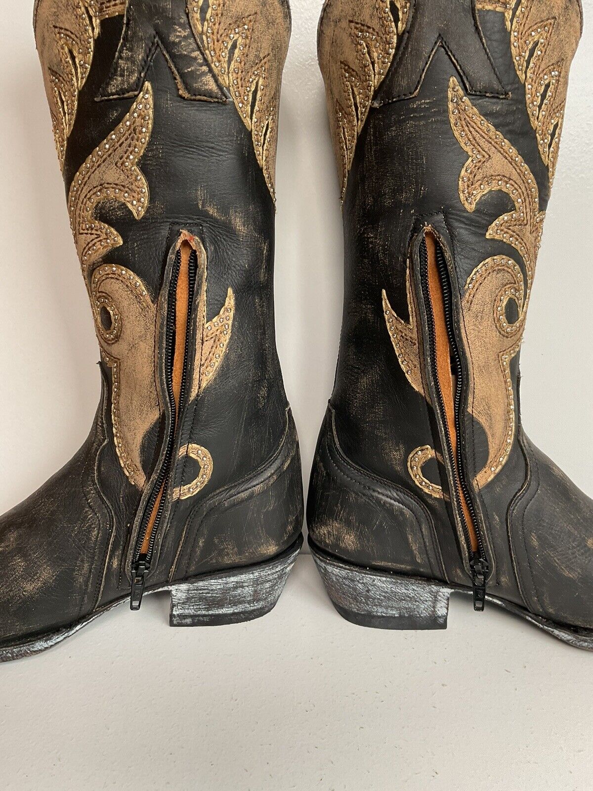 Old Gringo Western Zipper Boots 8 B Cowgirl Tooled Overlay