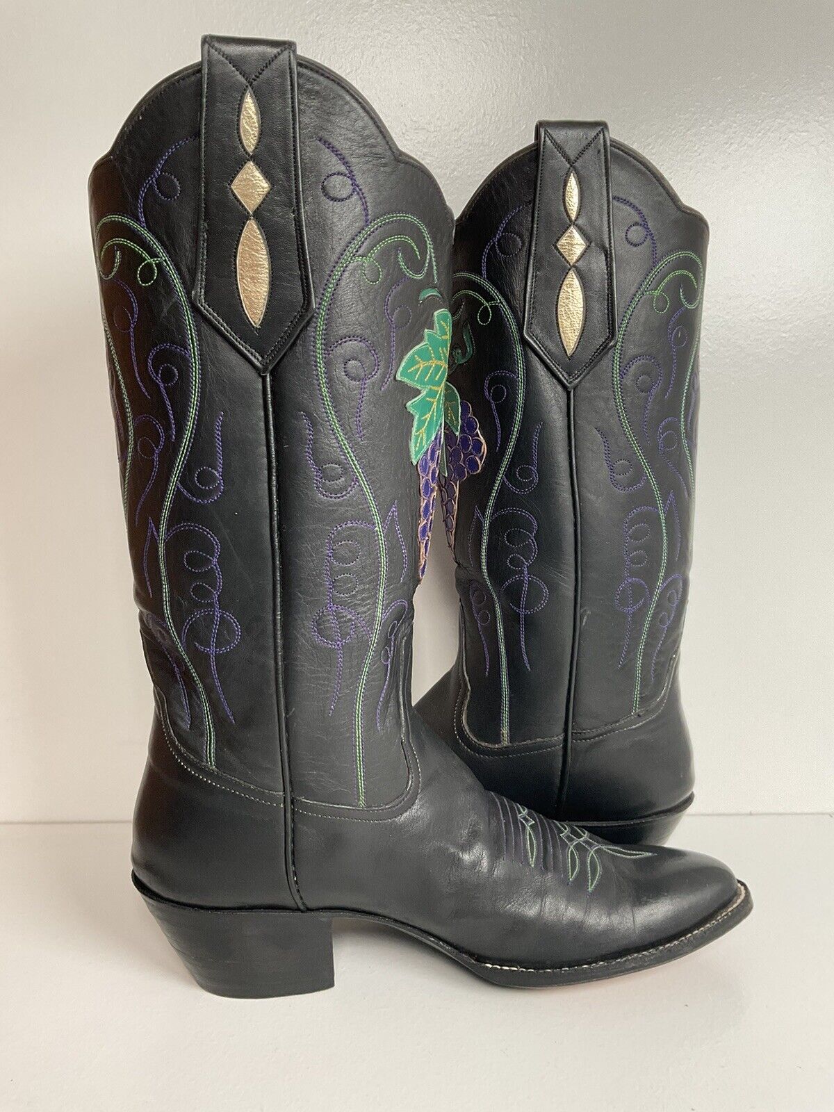 Vintage Rocky Carroll Custom Grape Vine Cowgirl Boots 6-6.5 Texas Americana