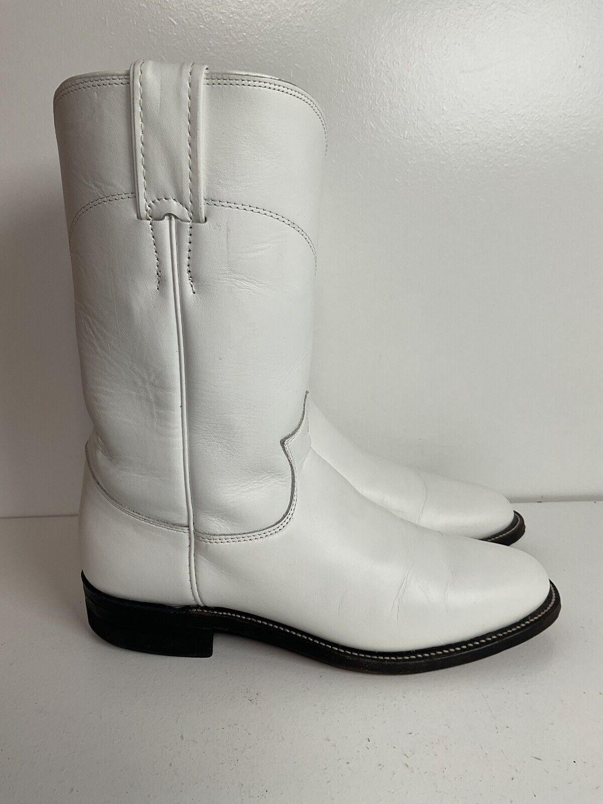 Vintage Justin Pearl White Cowgirl Roper Boots 6.5 B USA Made