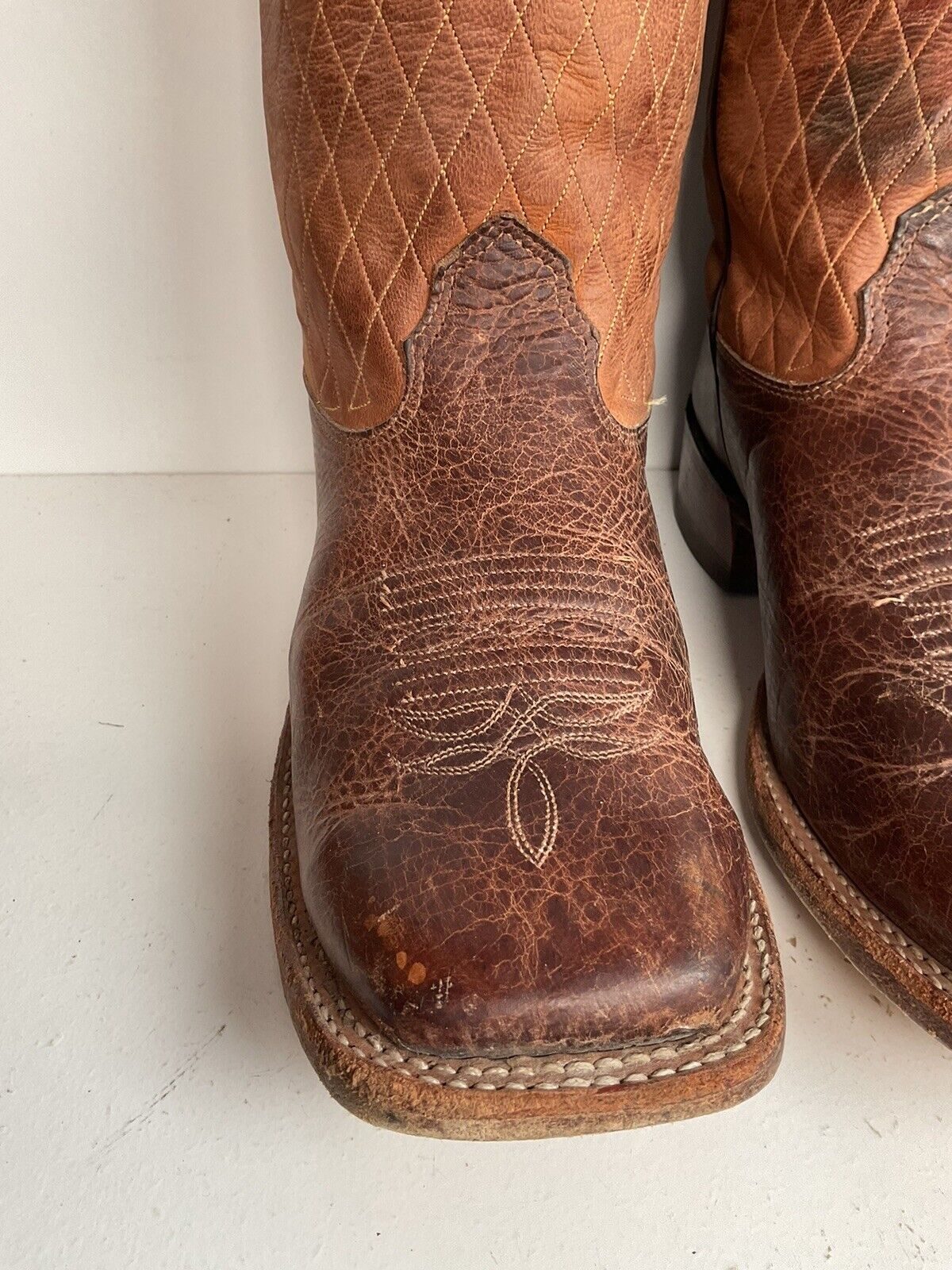 Larry Mahan 14” Square Toe Buckaroo Cowboy Boots 9.5 D Quilted Upper Punchy