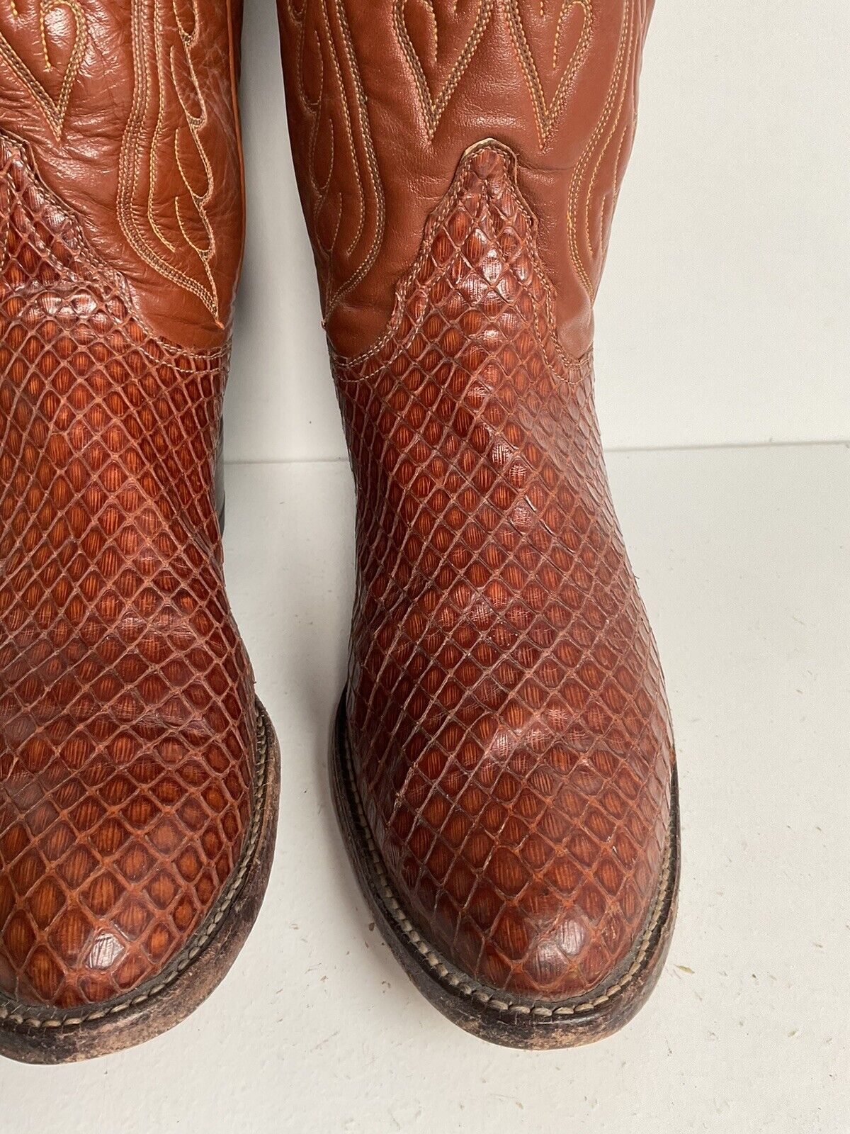 Vintage Tony Lama Exotic Anaconda Snakeskin Cowboy Boots 8 D Black Label