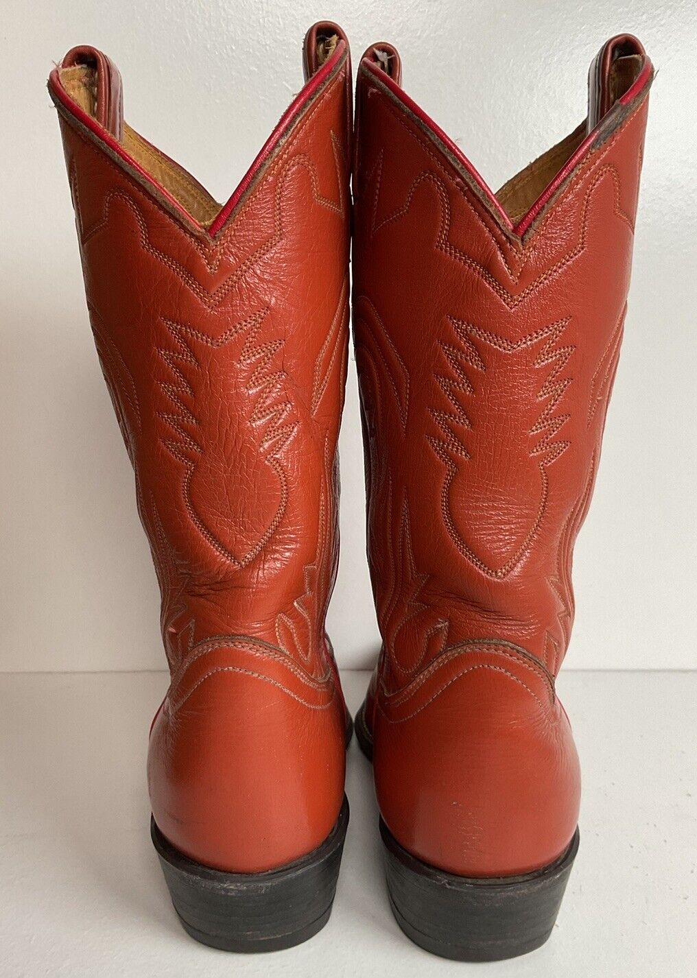 Vintage Tony Lama Burnt Orange Cowgirl Boots 6.5 C Tooled Inlay