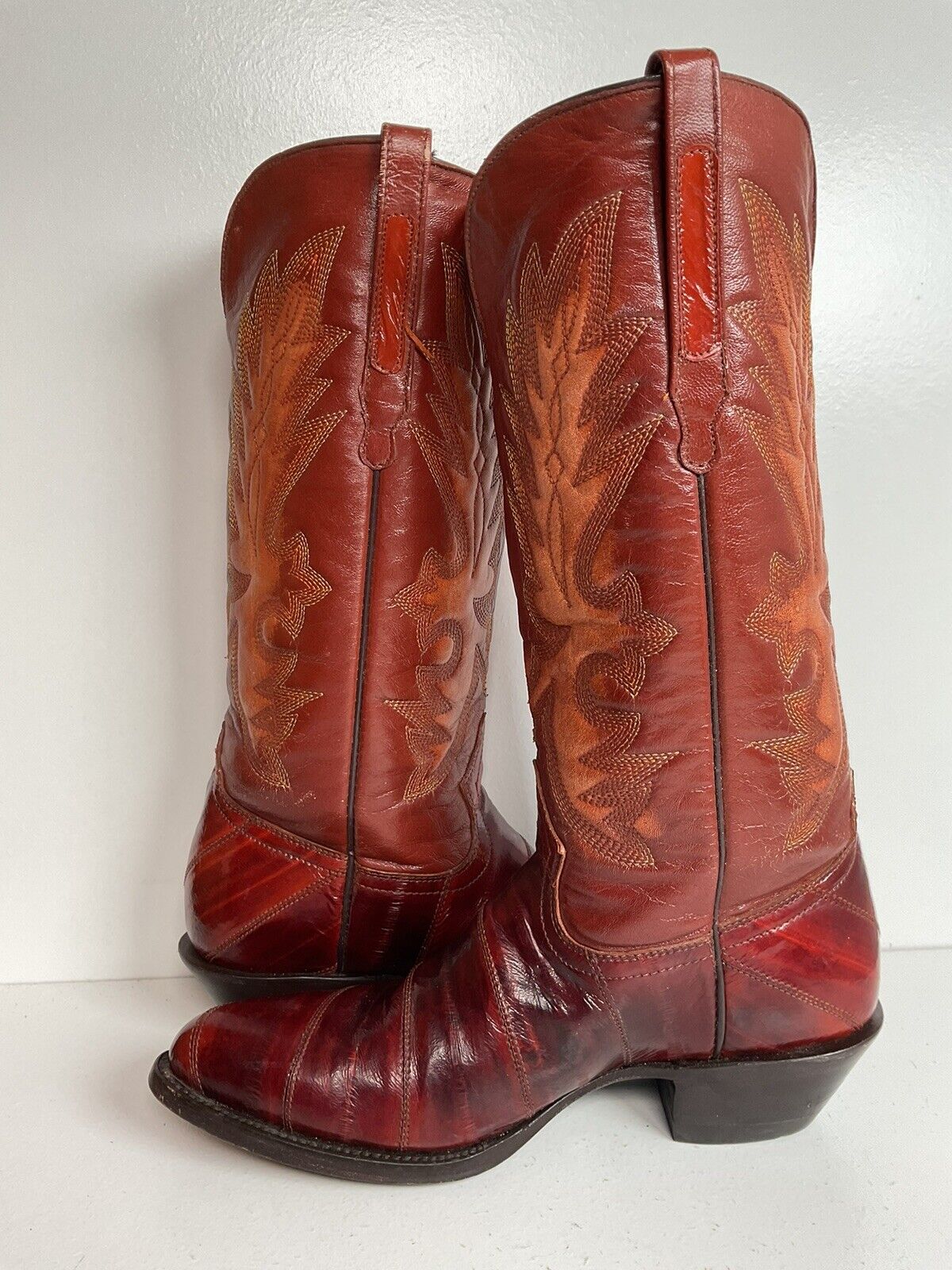 Early Corral Exotic Eel Skin Cowgirl Boots 7 M Cognac