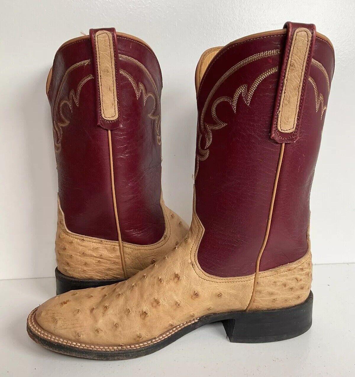 Anderson Bean Ostrich Quill Roper Boots 8 B Exotic USA Made