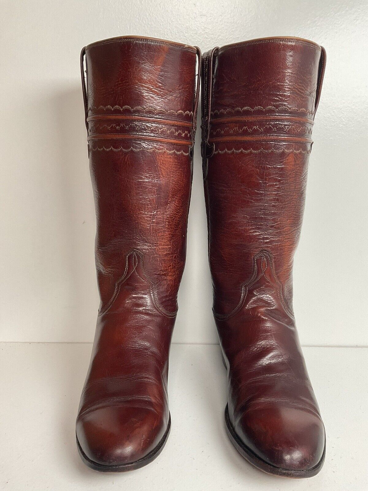 Vintage Lucchese San Antonio Leather Cowgirl Boots 6.5 C Stove Pipe