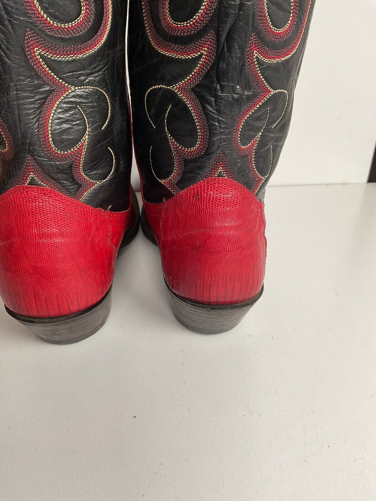 Vintage Nocona Cherry Red Cowgirl Boots 8 B Teju Lizard Vamp USA Made