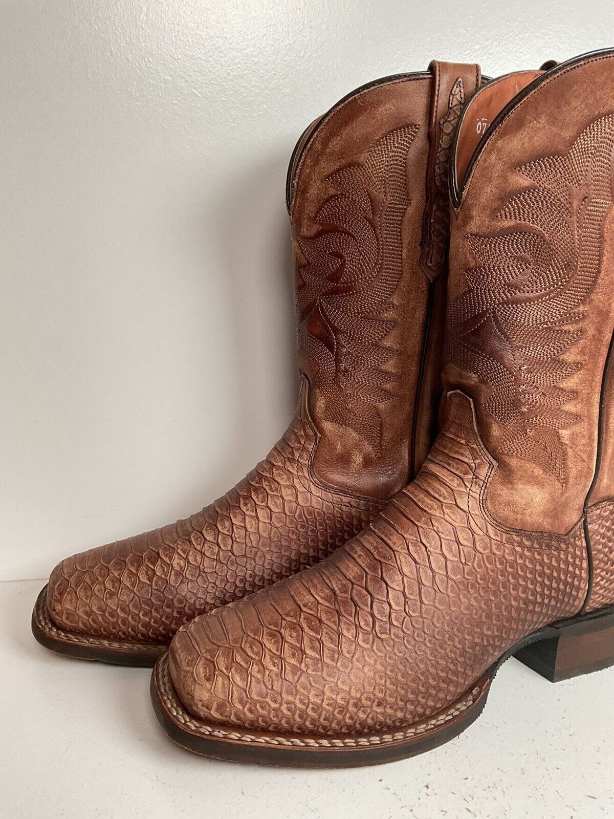 Dan Post Square Toe Python Snake Print Cowboy Boots 9.5 D DP4526