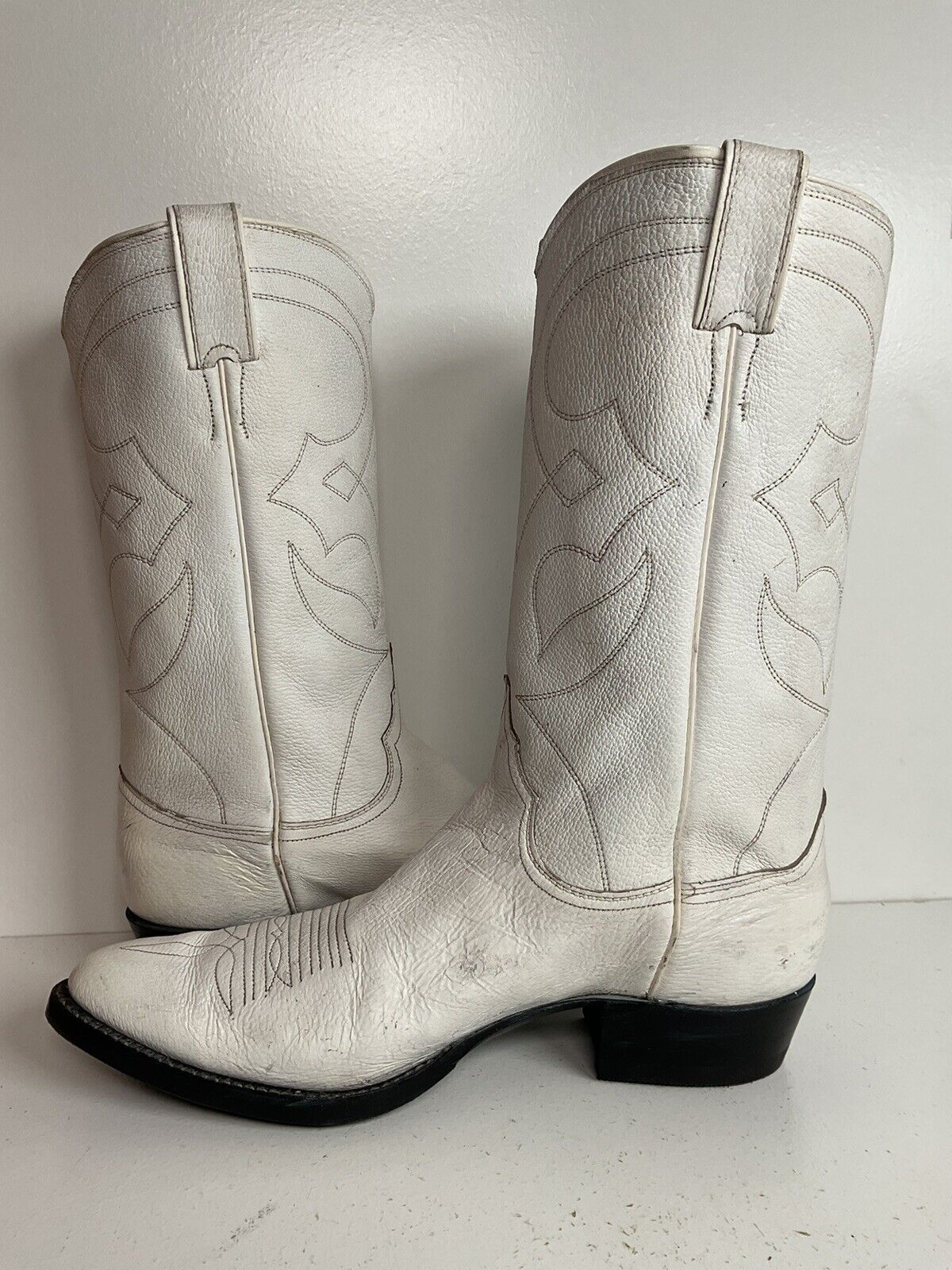 Vintage Justin Wedding White Cowgirl Boots 10 B Old Fort Worth Label