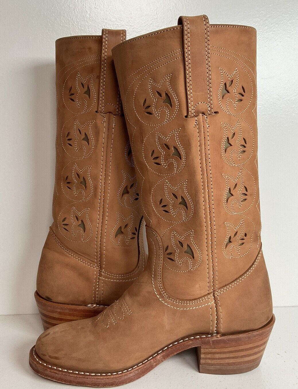 Frye Austin Cowgirl Boots 6 M Tooled Flower Inlay USA Made