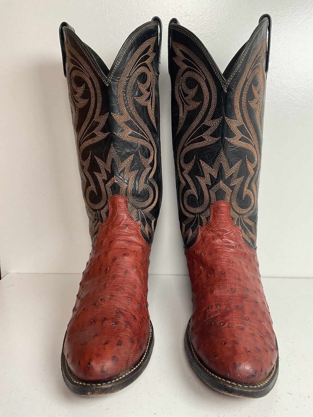 Dan Post Exotic Ostrich Quill Cowboy Boots 9 D Mahogany Brown