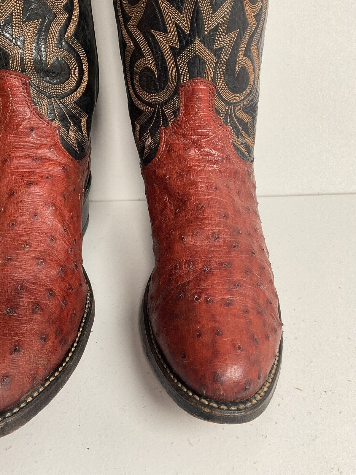 Dan Post Exotic Ostrich Quill Cowboy Boots 9 D Mahogany Brown