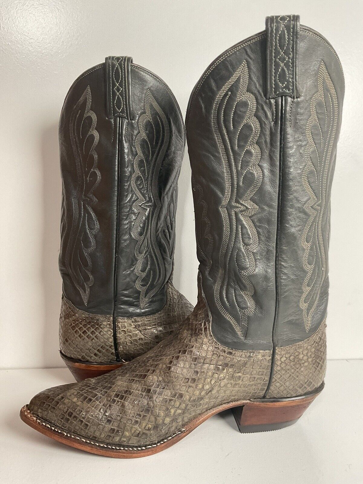 Tony Lama Exotic Anaconda Snakeskin Cowboy Boots 9 D Gold Label Recraft