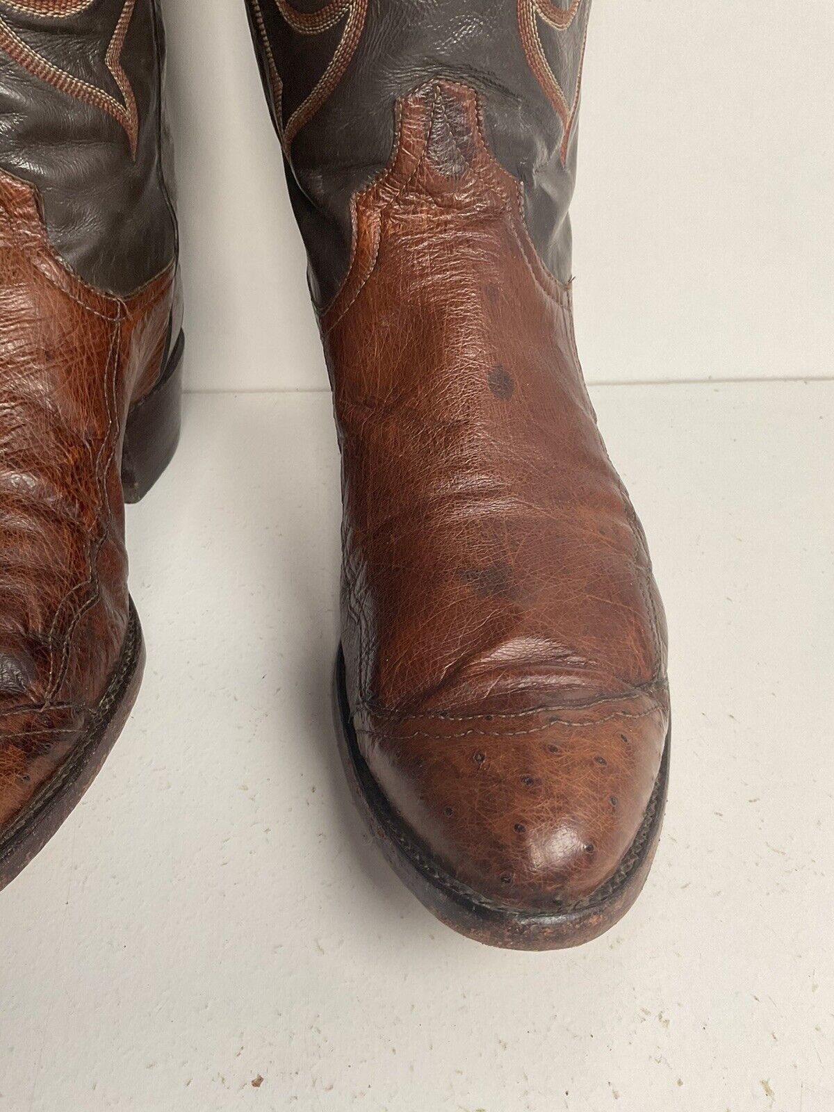 Vintage Larry Mahan Exotic Ostrich Wingtip Cowboy Boots 10.5 D Smooth Pin Quill