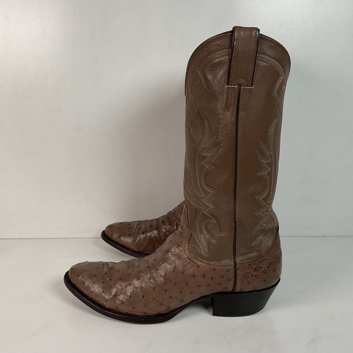 Justin Full Ostrich Quill Cowboy Boots 10 E USA Made Exotic